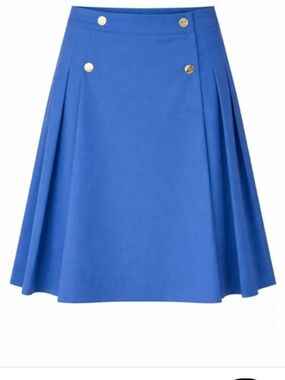 Aleeza Paris- Women's Monaco Blue A-Line Skirt with Gold Button Detail
